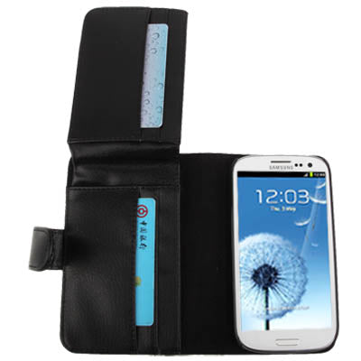 Litchi Texture Wallet Holster Horizontal Flip Leather Case with Credit Card Slots for Galaxy S III / i9300(Black)