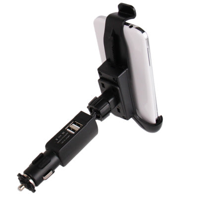 Universal 360 Degree Rotation Car Mount with Dual USB Charger for Galaxy S IV / i9500 / i9300 / iPhone 4 & 4S / 3GS / Smart Phone, Height: 110-145mm(Black)