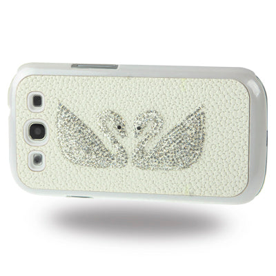 2-swan Pattern Diamond Style Cobblestone Texture Plastic Case for Galaxy S III / i9300(White)