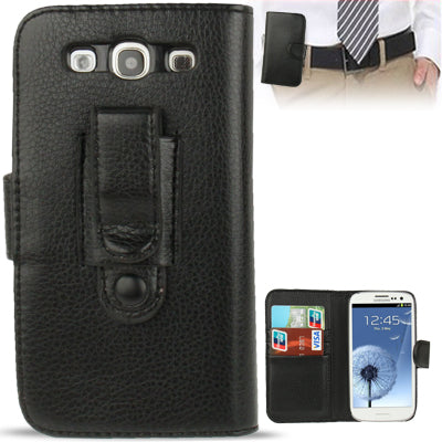 Lichi Texture Flip Leather Case Cover with Credit Card Slots & Belt Clip for Galaxy S III / i9300