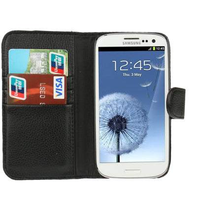 Lichi Texture Flip Leather Case Cover with Credit Card Slots & Belt Clip for Galaxy S III / i9300