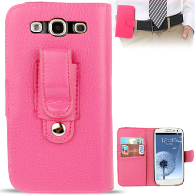 Lichi Texture Flip Leather Case Cover with Credit Card Slots & Belt Clip for Galaxy S III / i9300