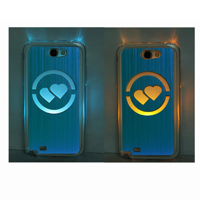 Hollow Heart Pattern LED Changed Sense Flash Light Effect Pasting Metal Plastic Case for Galaxy Note II / N7100