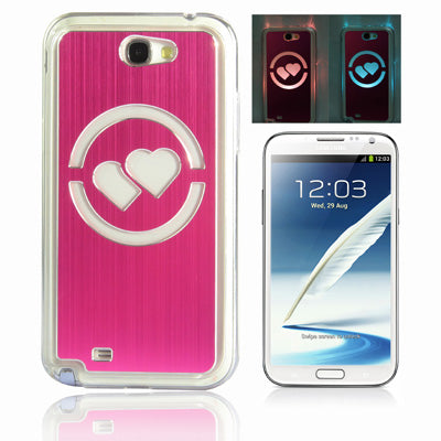 Hollow Heart Pattern LED Changed Sense Flash Light Effect Pasting Metal Plastic Case for Galaxy Note II / N7100