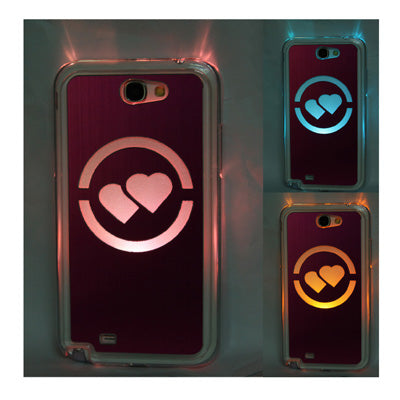 Hollow Heart Pattern LED Changed Sense Flash Light Effect Pasting Metal Plastic Case for Galaxy Note II / N7100