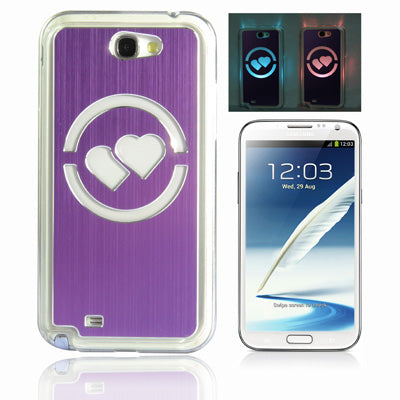 Hollow Heart Pattern LED Changed Sense Flash Light Effect Pasting Metal Plastic Case for Galaxy Note II / N7100