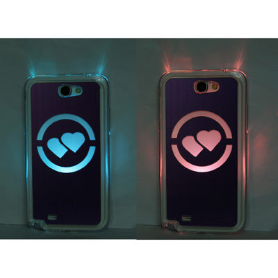 Hollow Heart Pattern LED Changed Sense Flash Light Effect Pasting Metal Plastic Case for Galaxy Note II / N7100