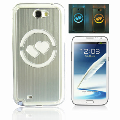 Hollow Heart Pattern LED Changed Sense Flash Light Effect Pasting Metal Plastic Case for Galaxy Note II / N7100