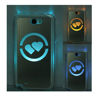 Hollow Heart Pattern LED Changed Sense Flash Light Effect Pasting Metal Plastic Case for Galaxy Note II / N7100