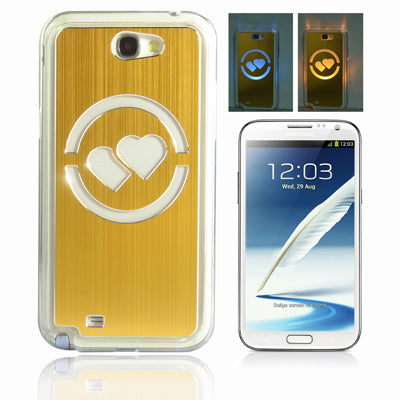 Hollow Heart Pattern LED Changed Sense Flash Light Effect Pasting Metal Plastic Case for Galaxy Note II / N7100