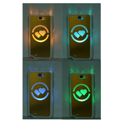 Hollow Heart Pattern LED Changed Sense Flash Light Effect Pasting Metal Plastic Case for Galaxy Note II / N7100