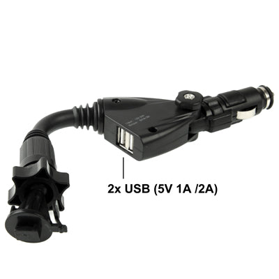 Dual USB 5V 1A / 2A Car Charger Holder, Width: 45-87mm, For iPhone, Galaxy, Huawei, Xiaomi, Lenovo, Sony, LG, HTC and Other Smartphones(Black)