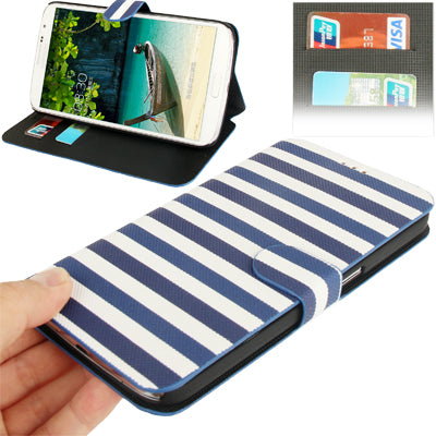 2-color Stripe Leather Case with Holder & Credit Card Slots for Galaxy Mega 6.3 / i9200
