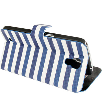 2-color Stripe Leather Case with Holder & Credit Card Slots for Galaxy Mega 6.3 / i9200