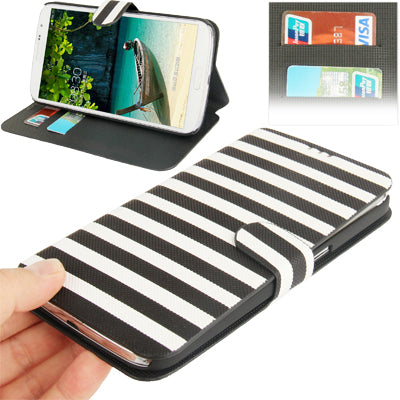 2-color Stripe Leather Case with Holder & Credit Card Slots for Galaxy Mega 6.3 / i9200