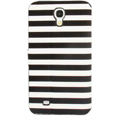 2-color Stripe Leather Case with Holder & Credit Card Slots for Galaxy Mega 6.3 / i9200