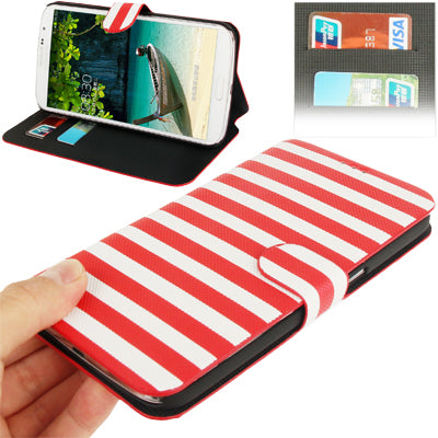 2-color Stripe Leather Case with Holder & Credit Card Slots for Galaxy Mega 6.3 / i9200
