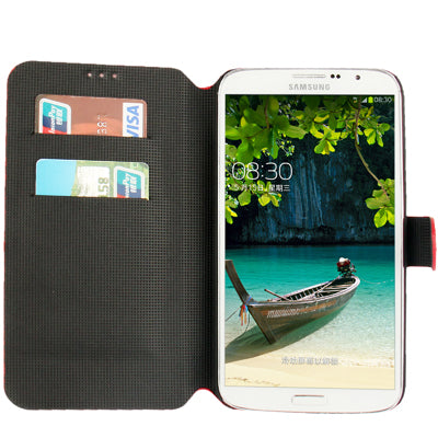 2-color Stripe Leather Case with Holder & Credit Card Slots for Galaxy Mega 6.3 / i9200