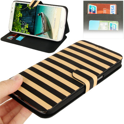 2-color Stripe Leather Case with Holder & Credit Card Slots for Galaxy Mega 6.3 / i9200