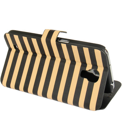 2-color Stripe Leather Case with Holder & Credit Card Slots for Galaxy Mega 6.3 / i9200