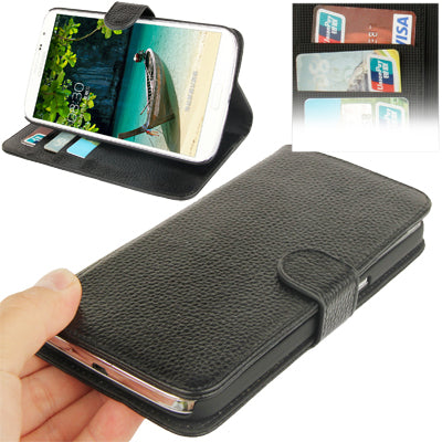 Litchi Texture Genuine Leather Case with Holder & Credit Card Slots for Galaxy Mega 6.3 / i9200