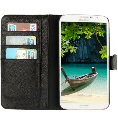 Litchi Texture Genuine Leather Case with Holder & Credit Card Slots for Galaxy Mega 6.3 / i9200