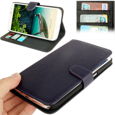 Litchi Texture Genuine Leather Case with Holder & Credit Card Slots for Galaxy Mega 6.3 / i9200