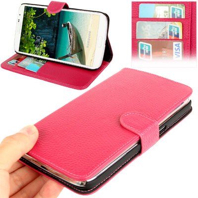 Litchi Texture Genuine Leather Case with Holder & Credit Card Slots for Galaxy Mega 6.3 / i9200