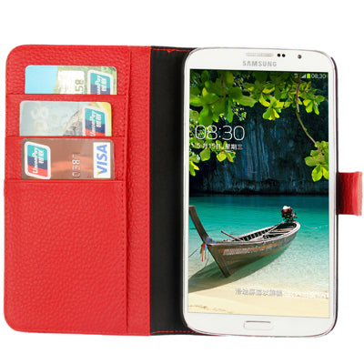 Litchi Texture Genuine Leather Case with Holder & Credit Card Slots for Galaxy Mega 6.3 / i9200