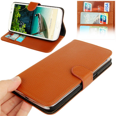 Litchi Texture Genuine Leather Case with Holder & Credit Card Slots for Galaxy Mega 6.3 / i9200