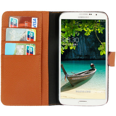 Litchi Texture Genuine Leather Case with Holder & Credit Card Slots for Galaxy Mega 6.3 / i9200