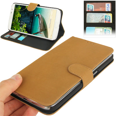 Scrub Leather Case with Holder & Credit Card Slots for Galaxy Mega 6.3 / i9200