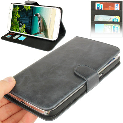 Crazy Horse Texture Leather Case with Holder & Credit Card Slots for Galaxy Mega 6.3 / i9200(Black)