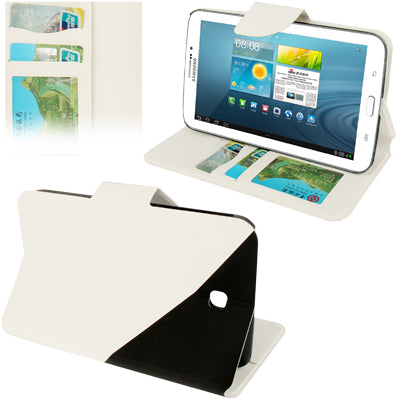 2-color Gravel Texture Leather Case with Holder  & Credit Card Slots for Galaxy Tab 3 (7.0) / P3200(White)