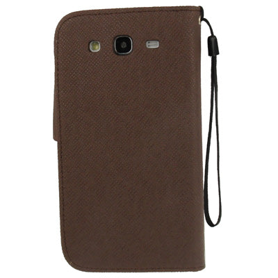 Cross Texture Leather Case with Credit Card Slots & Lanyard for Galaxy Mega 5.8 / i9150