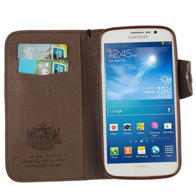 Cross Texture Leather Case with Credit Card Slots & Lanyard for Galaxy Mega 5.8 / i9150