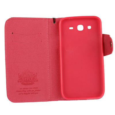 Cross Texture Leather Case with Credit Card Slots & Lanyard for Galaxy Mega 5.8 / i9150