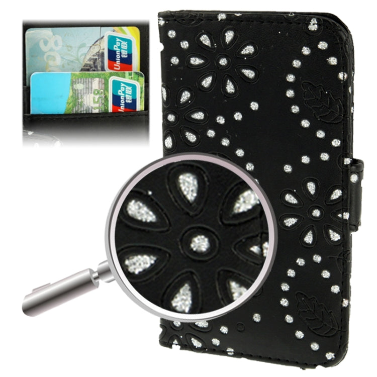 Flowers Shimmering Powder Leather Case with Credit Card Slots for Galaxy S IV mini / i9190