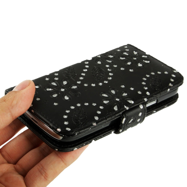 Flowers Shimmering Powder Leather Case with Credit Card Slots for Galaxy S IV mini / i9190
