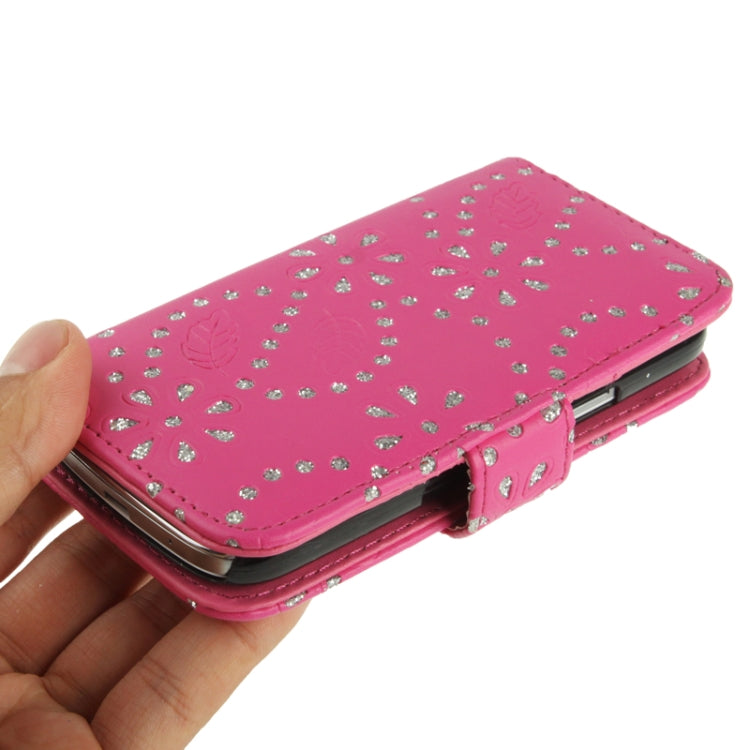 Flowers Shimmering Powder Leather Case with Credit Card Slots for Galaxy S IV mini / i9190