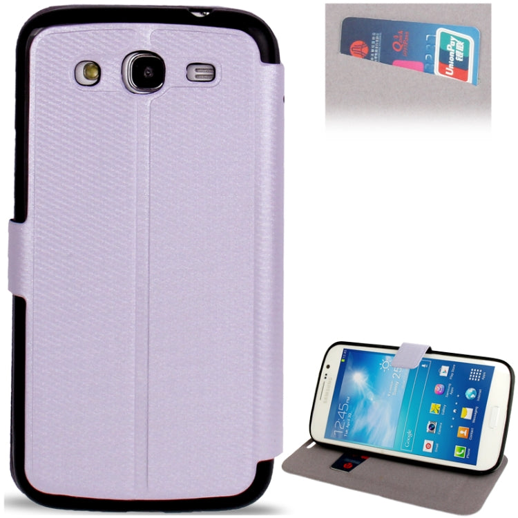 Fabric Texture Leather Case with Holder & Credit Card Slot & Sleep / Wake-up Function  for Galaxy Mega 5.8 / i9150  (Light Purple)(Purple)