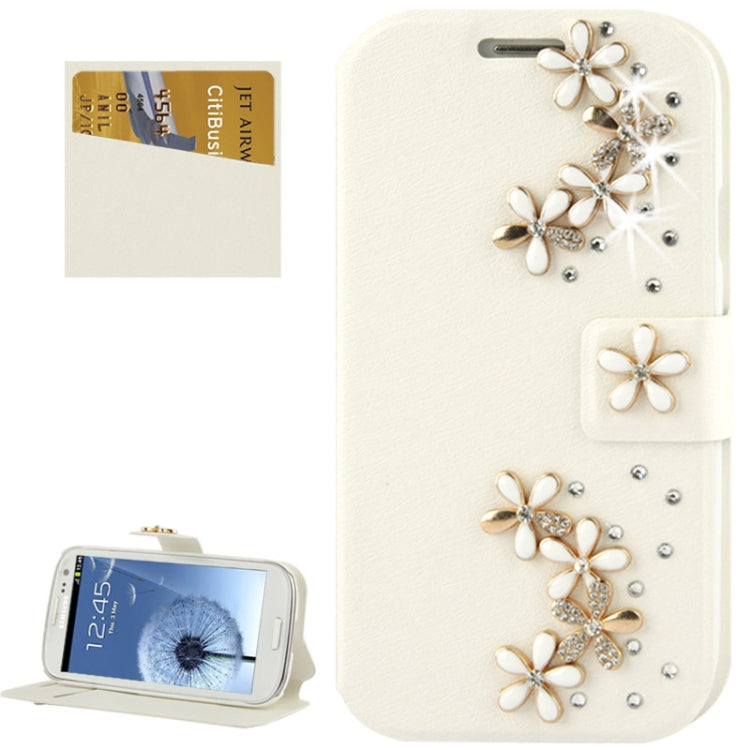 Litchi Texture DIY 3D Flower Diamond Encrusted Leather Case with Card Slots & Holder for Galaxy S III / i9300