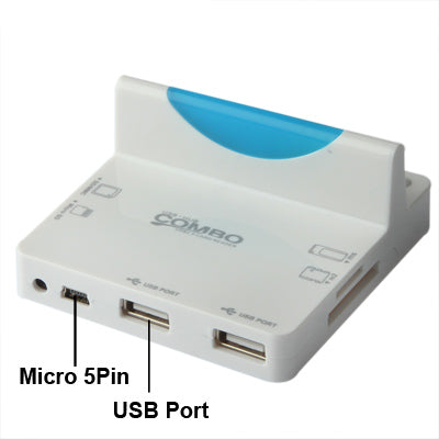 All in 1 Read Card + 2 Ports USB 2.0 HUB Dock Charger Adapter for Galaxy S IV / i9500 / i9300 / Note II / N7100 / Micro USB Smart Phone, Support SD / TF / MS/ M2 Card