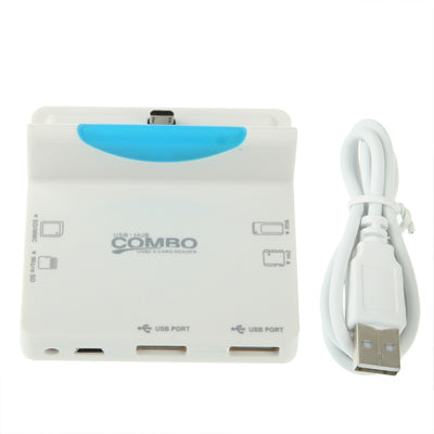 All in 1 Read Card + 2 Ports USB 2.0 HUB Dock Charger Adapter for Galaxy S IV / i9500 / i9300 / Note II / N7100 / Micro USB Smart Phone, Support SD / TF / MS/ M2 Card