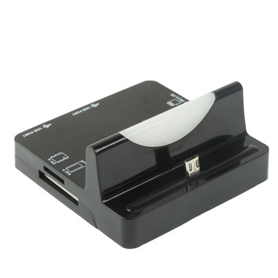 All in 1 Read Card + 2 Ports USB 2.0 HUB Dock Charger Adapter for Galaxy S IV / i9500 / i9300 / Note II / N7100 / Micro USB Smart Phone, Support SD / TF / MS/ M2 Card