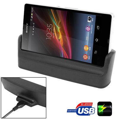 2 in 1 (Data Sync + Phone Charger) USB Charging Cradle for Sony Xperia Z / L36h(Black)