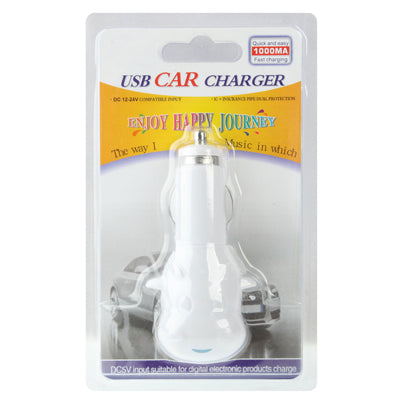 Cow Style DC 5V / 1A USB Car Charger for Galaxy S IV / i9500 / SIII / i9300 / i8190 / S7562 / i8750 / i9220 / N7000 / i9100 / i9082 / BlackBerry Z10 / HTC X920e / Nokia / Other Mobile Phones(White)