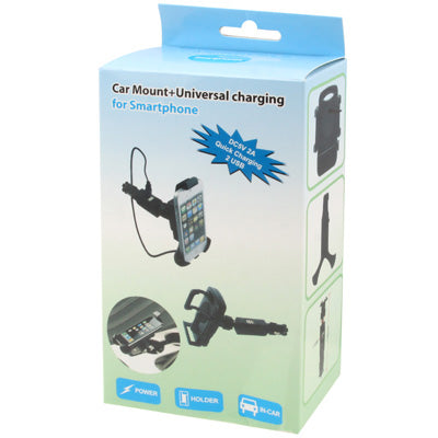 Dual USB Car Charger with Universal Mount, Output Voltage: 5V 2A, For iPhone, Galaxy, Huawei, Xiaomi, Google, Sony and other Smartphones(Black)