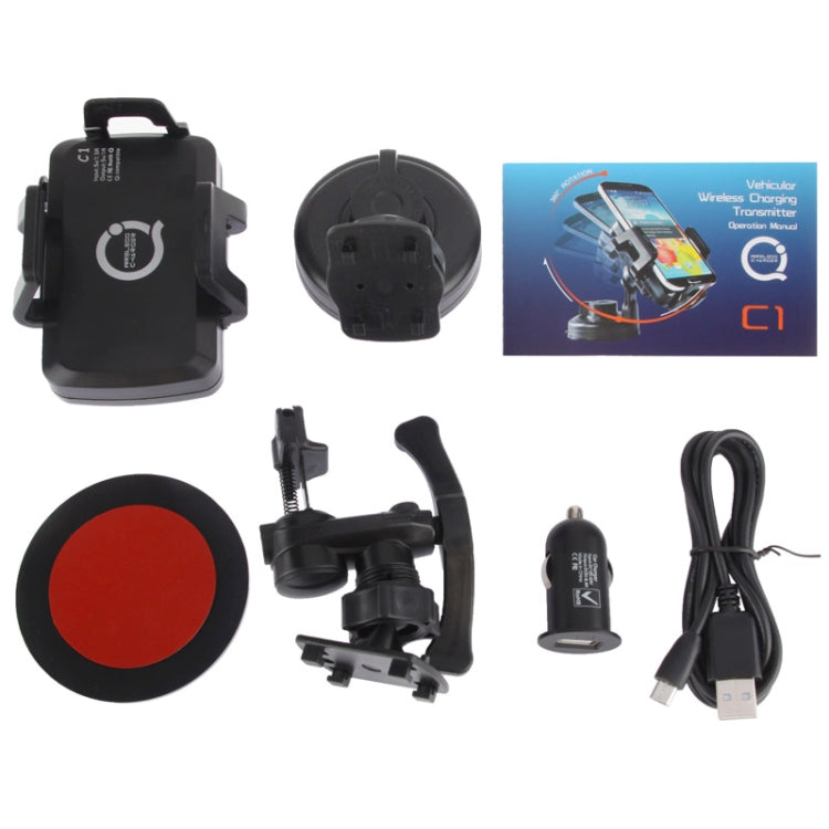 C1 360 Degree Rotation Vehicle Wireless Charging Transmitter, For iPhone 8 / 8 Plus / X &  Galaxy S IV / i9500 / S III / i9300