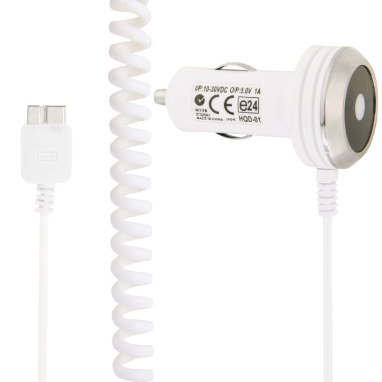 5V 1A Micro USB Car Charger Coiled Cable for Galaxy S5 / G9000 / Note III / N9000 (White)